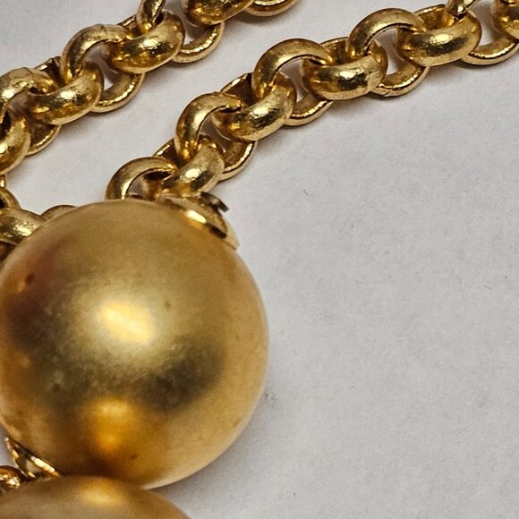 Signed POGGI Paris French Coutre Gold Tone Statement Necklace Pear Ball Drop - Picture 9 of 14